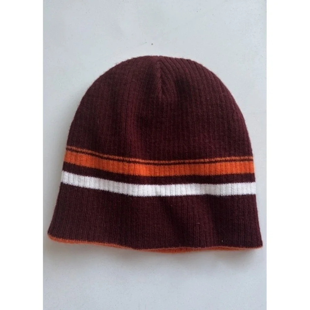 Virginia Tech Hokies Maroon‎ Orange Skull Beanie Cap Hat One Size Reversible